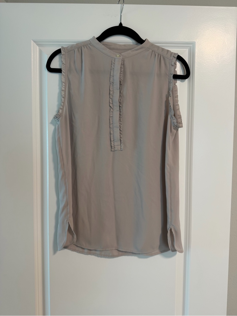 LOFT Sleeveless Ruffle Trim Blouse Beige Taupe